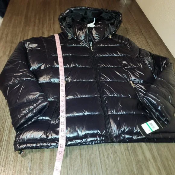 Guess Women's Hooded Puffer Coat Black, Size Large - Picture 3 of 12
